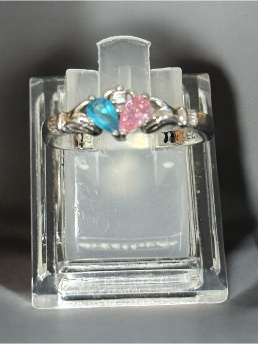 925 Ring with Blue and Pink Stone